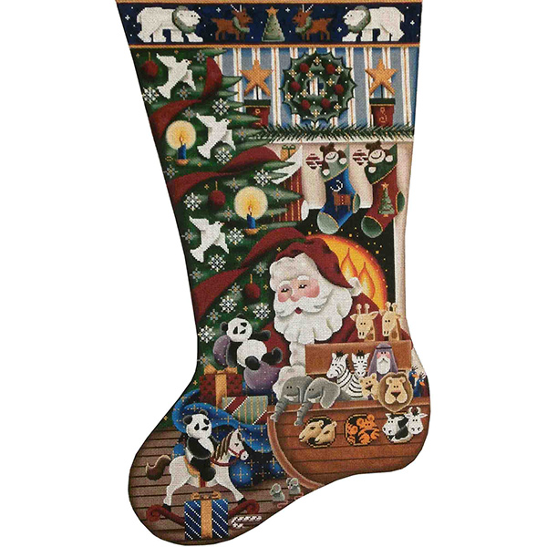 Noah's Ark Christmas Hand Painted Stocking Canvas from Rebecca Wood