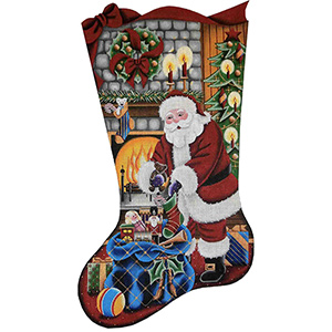 Filling Stockings Hand Painted Stocking Canvas from Rebecca Wood