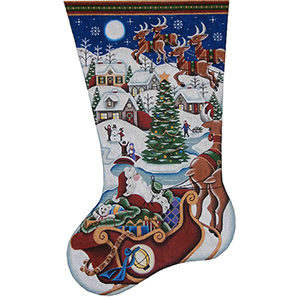 Village Christmas Hand Painted Stocking Canvas from Rebecca Wood