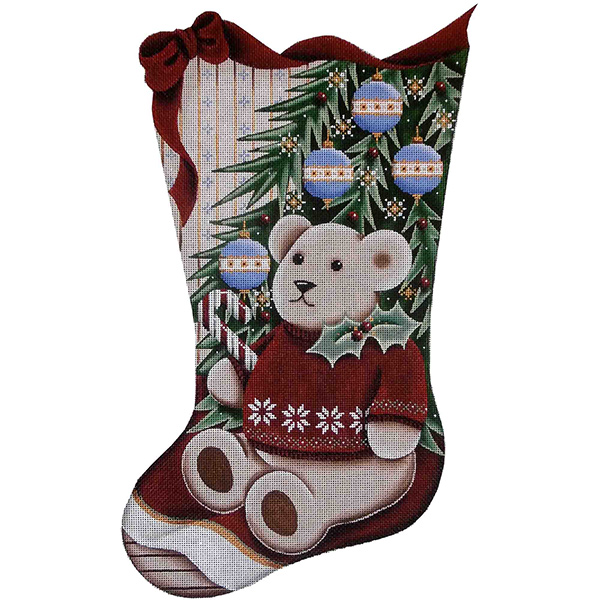 Teddy Bear Christmas Hand Painted Stocking Canvas from Rebecca Wood