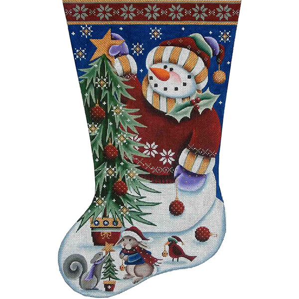 Snowman Star Hand Painted Stocking Canvas from Rebecca Wood