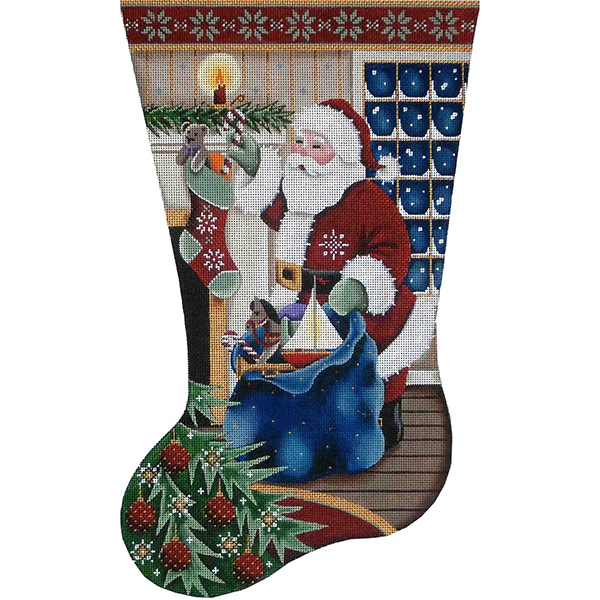 Filling Stockings Hand Painted Stocking Canvas from Rebecca Wood