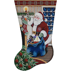 Filling Stockings Hand Painted Stocking Canvas from Rebecca Wood