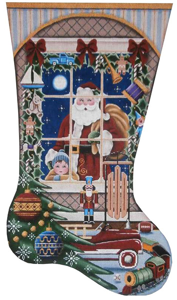 Christmas Wishes Boy Hand Painted Stocking Canvas from Rebecca Wood