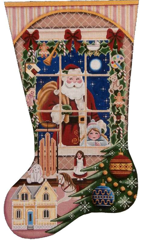 Christmas Wishes Girl Hand Painted Stocking Canvas from Rebecca Wood