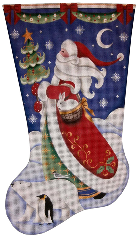 Polar Santa Hand Painted Stocking Canvas from Rebecca Wood