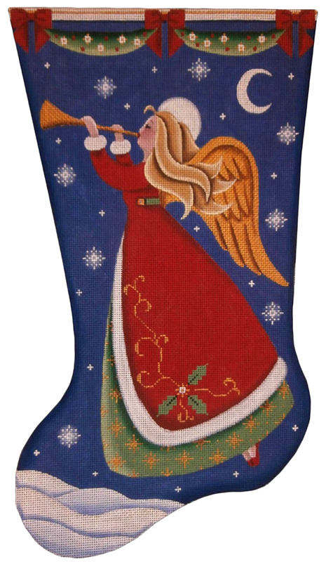 Horn Angel Hand Painted Stocking Canvas from Rebecca Wood
