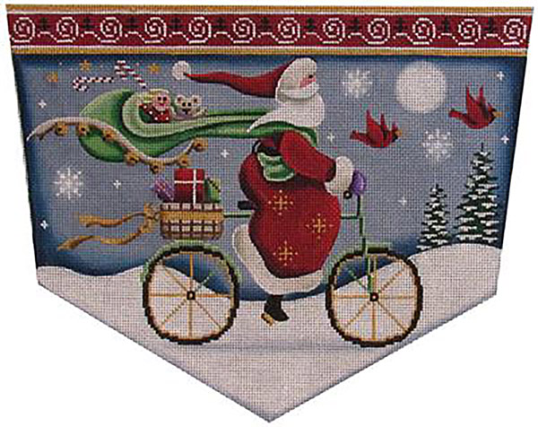 Bicycle Santa Hand Painted Stocking Topper Canvas from Rebecca Wood