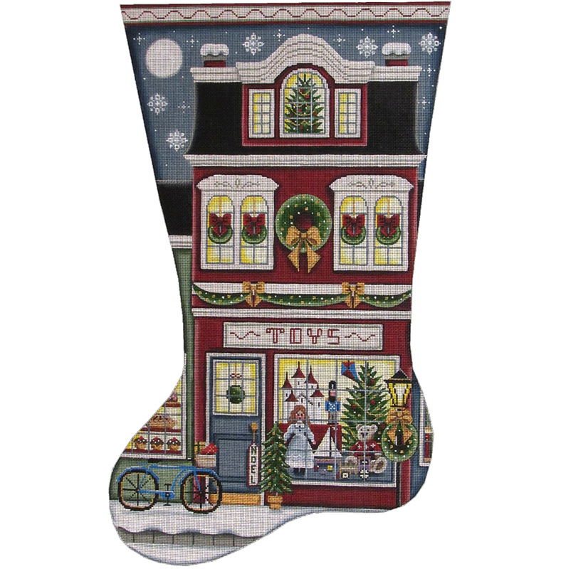 Toy Shop Red Hand Painted Stocking Canvas from Rebecca Wood