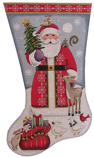 Forest Friends Santa Hand Painted Stocking Canvas from Rebecca Wood