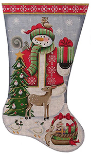 Forest Friends Snowman Hand Painted Stocking Canvas from Rebecca Wood