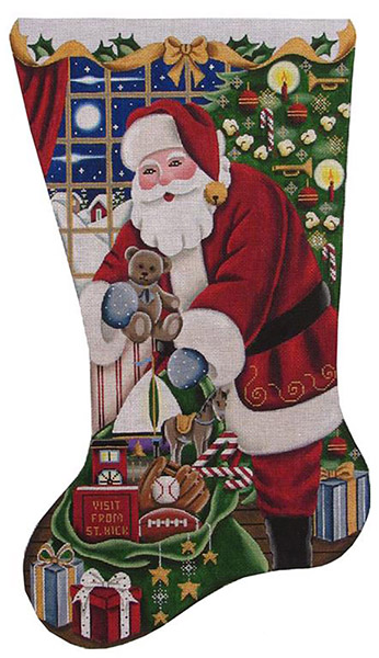 Boys Christmas Hand Painted Stocking Canvas from Rebecca Wood