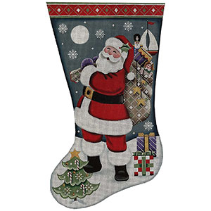 Santa's Bag of Toys Hand Painted Stocking Canvas from Rebecca Wood
