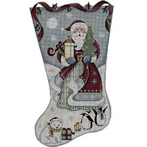 Arctic Santa Hand Painted Stocking Canvas from Rebecca Wood