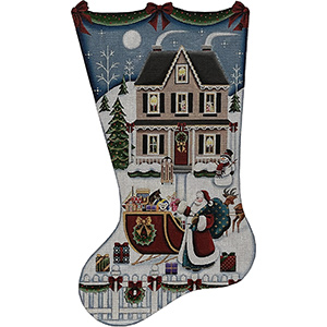 Santa's Arrival Hand Painted Stocking Canvas from Rebecca Wood