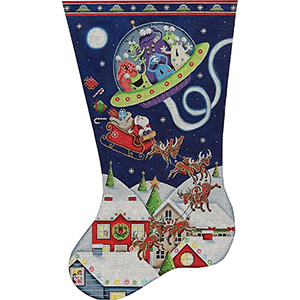 Aliens and Santa Hand Painted Stocking Canvas from Rebecca Wood