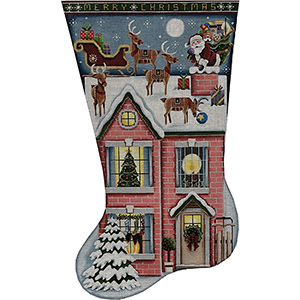 Merry Christmas Hand Painted Stocking Canvas from Rebecca Wood Designs