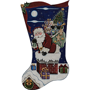 Down the Chimney Hand Painted Stocking Canvas from Rebecca Wood Designs