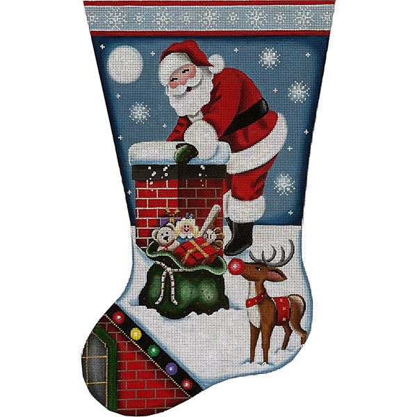 On the Roof Painted Stocking Canvas from Rebecca Wood Designs