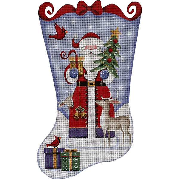Folksy Santa - Hand Painted Stocking Canvas from Rebecca Wood