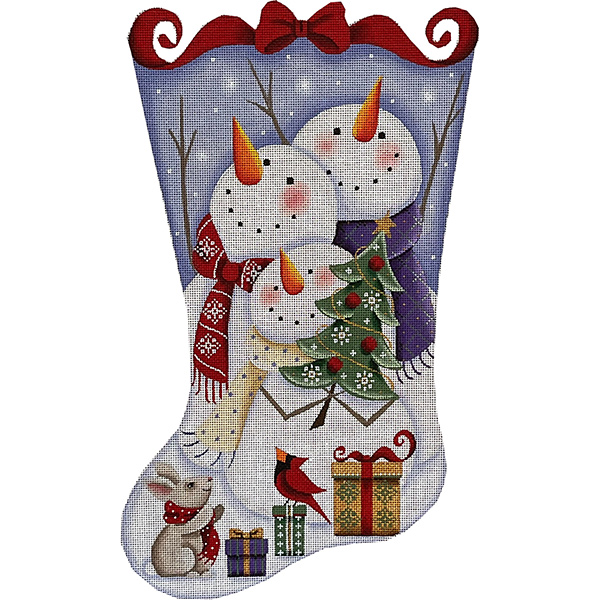 Snow Triplets - Hand Painted Stocking Canvas from Rebecca Wood