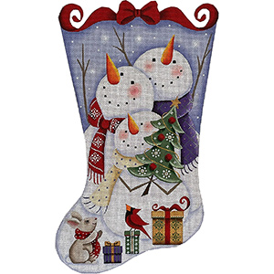 Snow Triplets - Hand Painted Stocking Canvas from Rebecca Wood