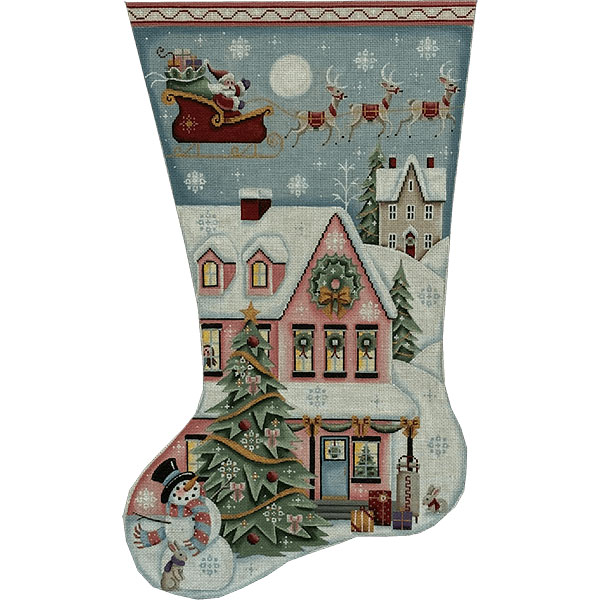 Happy Christmas (Pink) Hand Painted Stocking Canvas from Rebecca Wood Designs