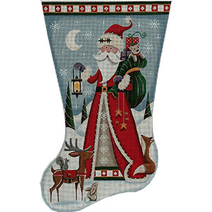 Retro Santa Hand Painted Stocking Canvas from Rebecca Wood Designs