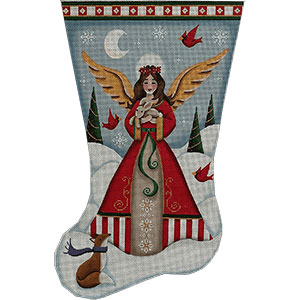 Angel with Bunny Hand Painted Stocking Canvas from Rebecca Wood Designs