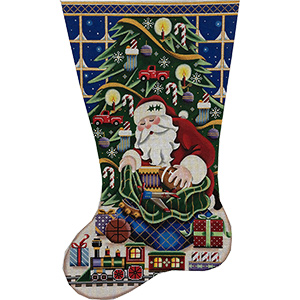 Santa's Gifts, Boy Hand Painted Stocking Canvas from Rebecca Wood
