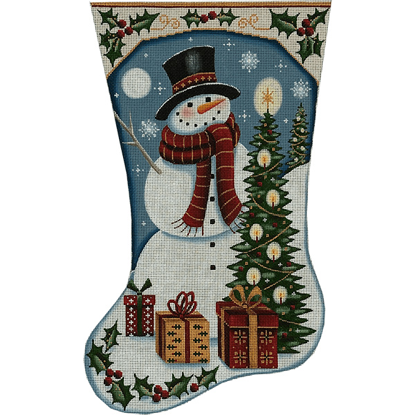 Red Snowman Hand Painted Stocking Canvas from Rebecca Wood