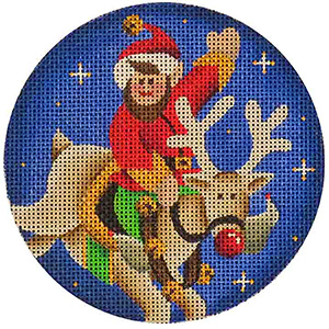 Rudolph and Elf Hand Painted Christmas Ornament Canvas from Rebecca Wood