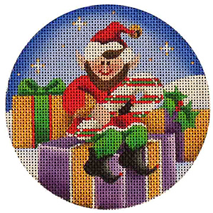 Candy Cane Elf Hand Painted Christmas Ornament Canvas from Rebecca Wood