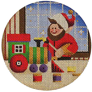 Toy Train Elf Hand Painted Christmas Ornament Canvas from Rebecca Wood
