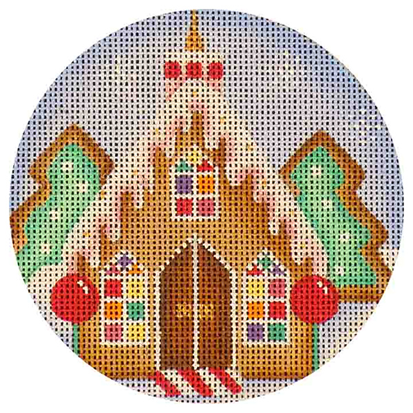 Gingerbread Church Hand Painted Christmas Ornament Canvas from Rebecca Wood