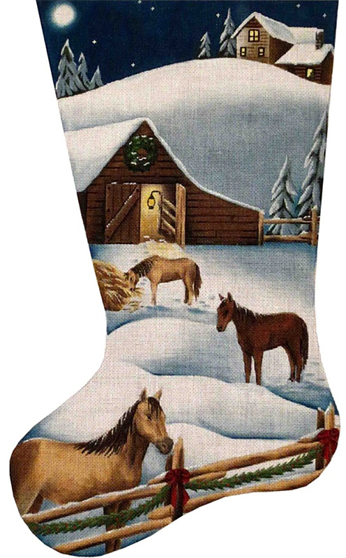 Christmas Barn Hand Painted Stocking Canvas from Rebecca Wood