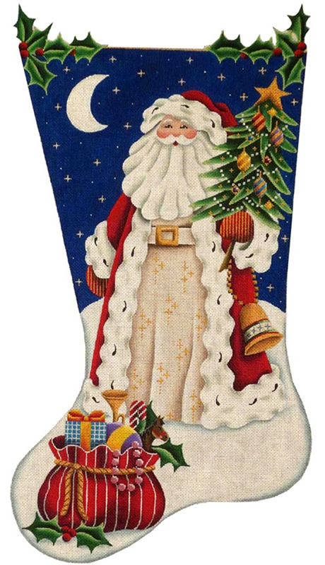 Old Father Christmas Hand Painted Stocking Canvas from Rebecca Wood