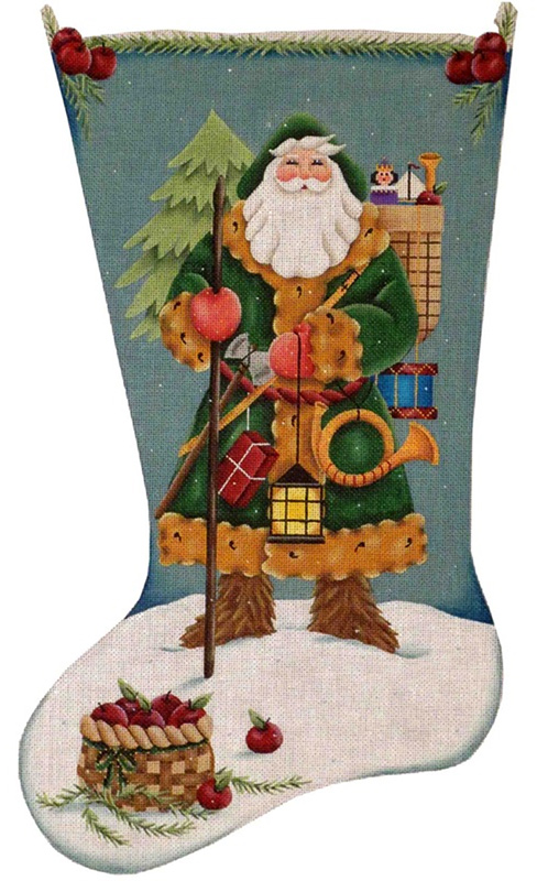 German Santa Hand Painted Stocking Canvas from Rebecca Wood