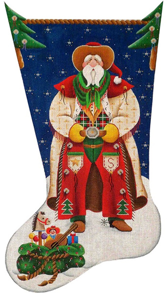 Cowboy Santa Hand Painted Stocking Canvas from Rebecca Wood
