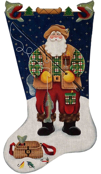 Fishing Santa Hand Painted Stocking Canvas from Rebecca Wood