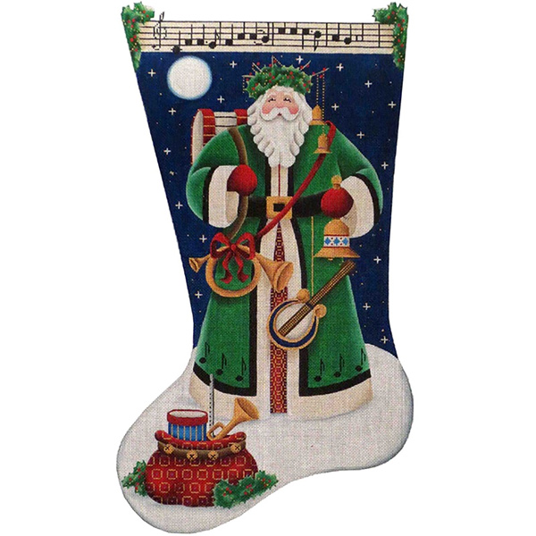 Musical Santa Hand Painted Stocking Canvas from Rebecca Wood
