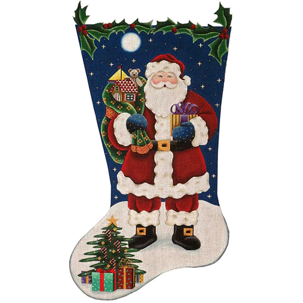 Traditional Santa Hand Painted Stocking Canvas from Rebecca Wood