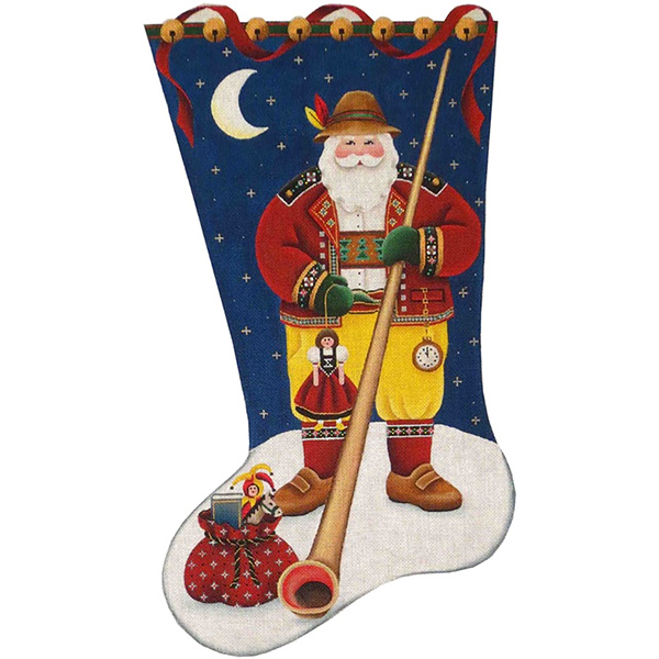 Swiss Santa Hand Painted Stocking Canvas from Rebecca Wood