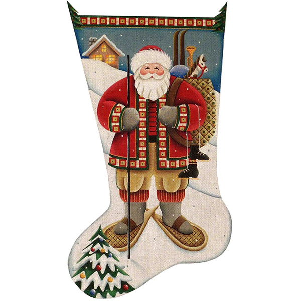Alpine Santa Hand Painted Stocking Canvas from Rebecca Wood