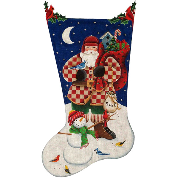 Bird Watcher Santa Hand Painted Stocking Canvas from Rebecca Wood