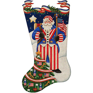 Patriotic Santa Hand Painted Stocking Canvas from Rebecca Wood