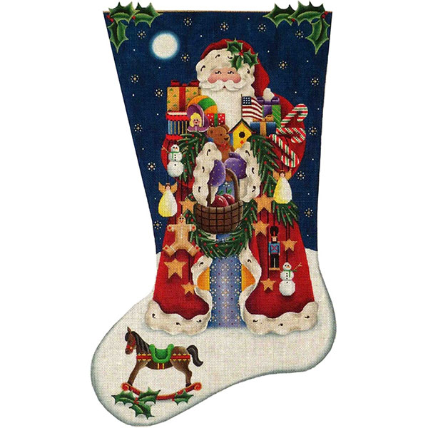 Americana Santa Hand Painted Stocking Canvas from Rebecca Wood