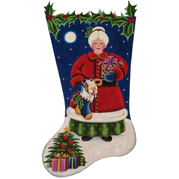 Mrs. Clause Hand Painted Stocking Canvas from Rebecca Wood