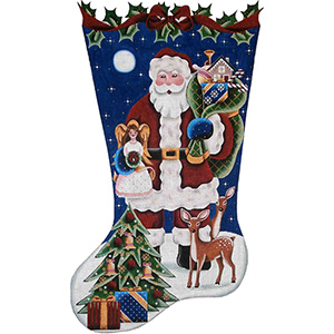 Angel Topper Santa Hand Painted Stocking Canvas from Rebecca Wood