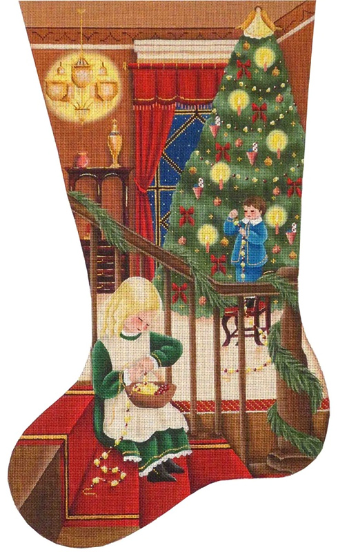 Popcorn and Berries Hand Painted Stocking Canvas from Rebecca Wood